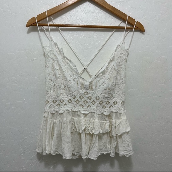 Free People Women’s Adella Cami Lace Ruffled Tank Top White Size L - Picture 4 of 9